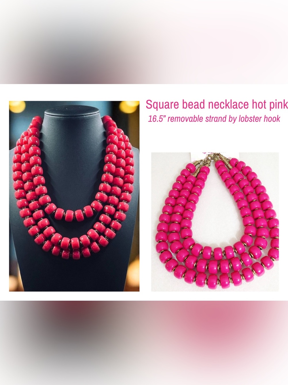 Premiere Design Lipstick Hot Pink Multi-Strand Square Bead Necklace